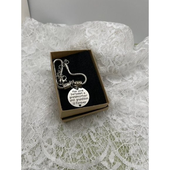 Grandmother / Grandson Saying Silver Tone Snake Chain Bracelet - Picture 7 of 7